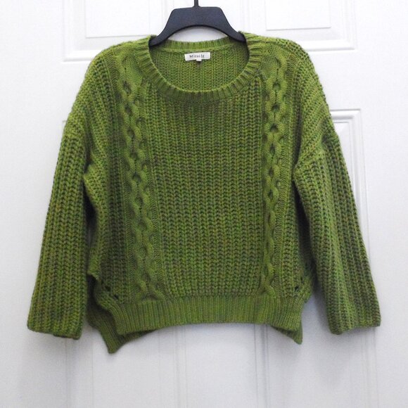 Oversized Chunky Knit  Cropped Green Sweater- size S/M - Picture 1 of 7